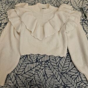 H&M White Ruffle-Trimmed Sweater